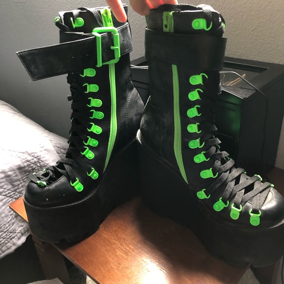 Dolls Kill Shoes - Dolls kill Neon green & black platforms